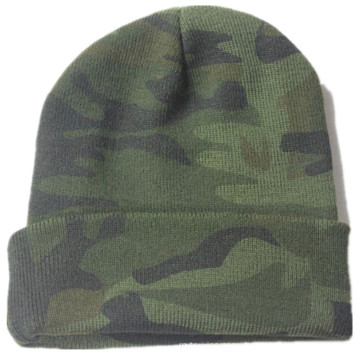 Promotional Custom Camouflage Printed Acrylic Outdoor Sport Hat Camo Cuff Beanie Meisai Knit Winter Fold Hat Cap